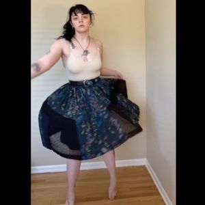 Floral pleated lace polka dot patchwork midi skirt